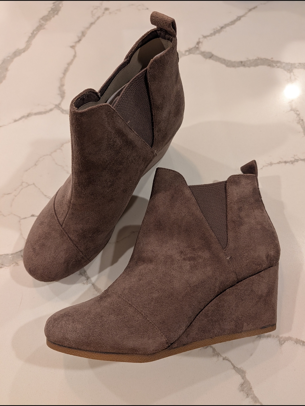 Dunes Women’s Taupe Vegan Suede Wedge Ankle Boots